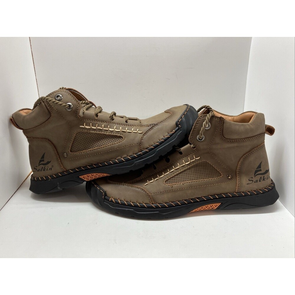 Salkin Hiking Shoe Men EU 46 US 12 Men Ankle Boots Vegan Leather Lace Up Brown